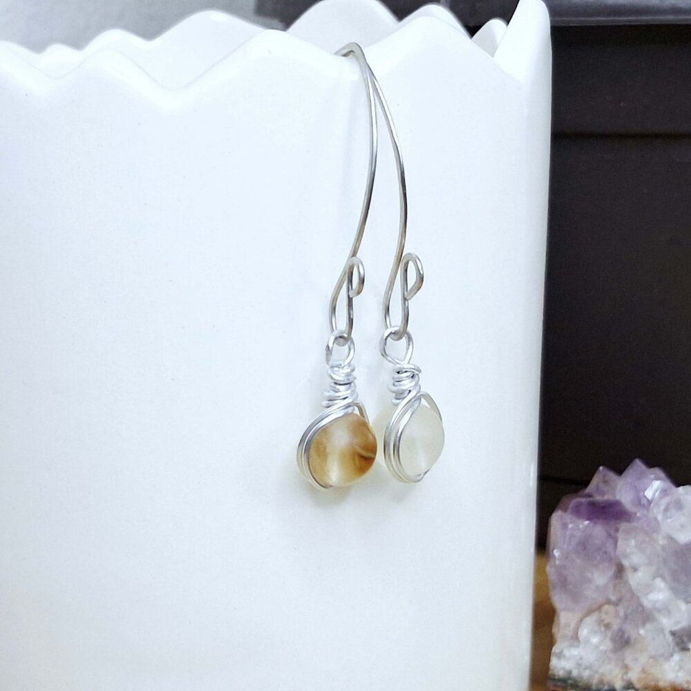 BOGO EARRINGS - Cherry quartz crystal beaded dangle earrings, 2.5"